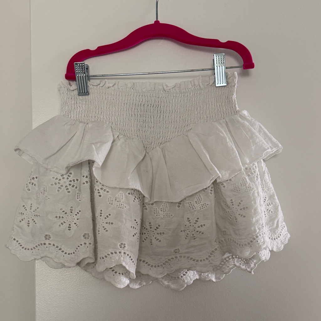 Katie J Nyc Faye White Eyelet Ruffle Skirt Girls Medium